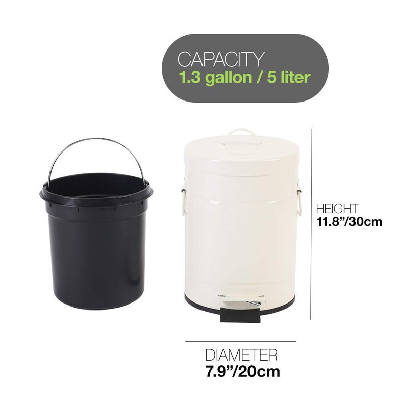 mingol Bathroom Trash Can with Lid, Small Waste Basket for Home Bedroom, Retro Step Garbage Can with Soft Close, Vintage Office Trash Can, 5 Liter/ 1.3 Gallon, Glossy Cream White - Image 3